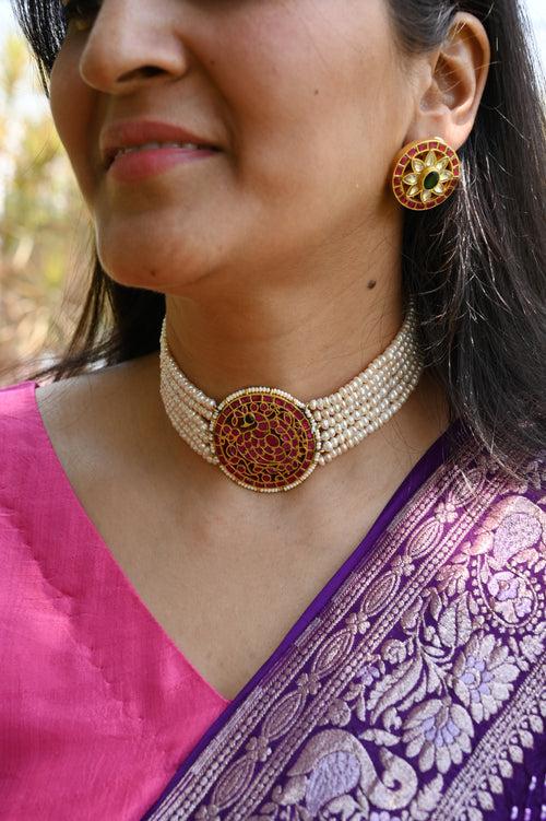 Handcrafted 92.5 Silver Choker with Earrings