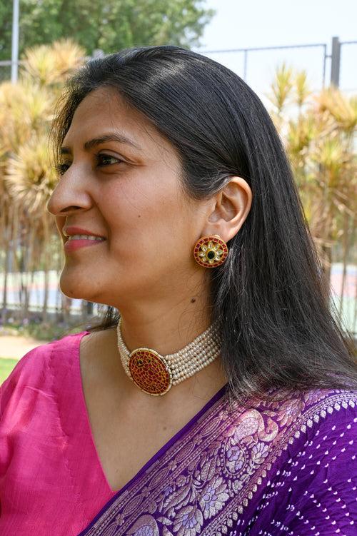 Handcrafted 92.5 Silver Choker with Earrings