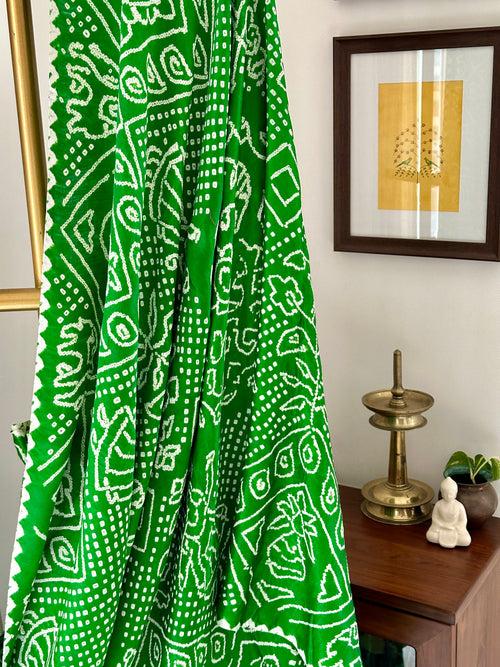 Green Pure Gajji Silk Bandhani Saree