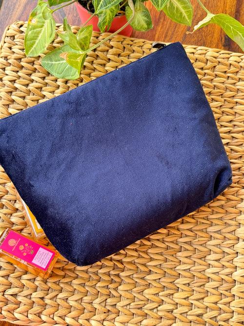 Large Embroidered Multipurpose Velvet Quilted Pouch/ Bag