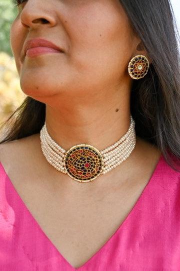 Handcrafted 92.5 Silver Choker with Earrings