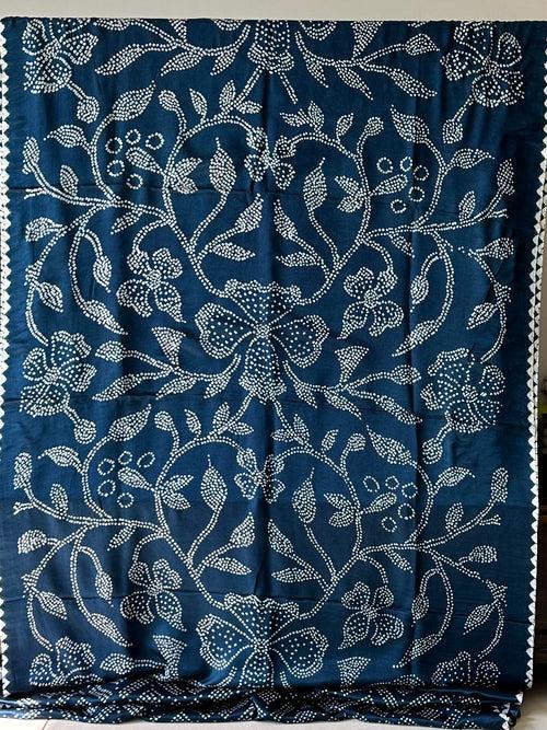 Blue Floral Pure Gajji Silk Bandhani Saree