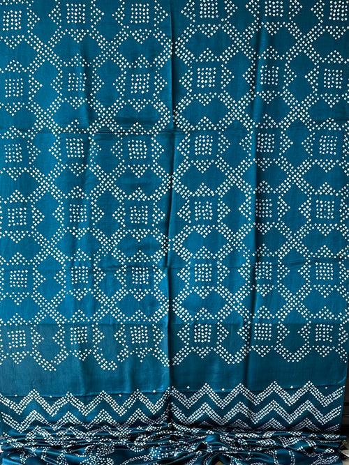 Blue Floral Pure Gajji Silk Bandhani Saree