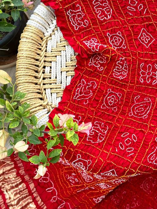 Red Gharchola Pure Gajji Silk Bandhani Dupatta