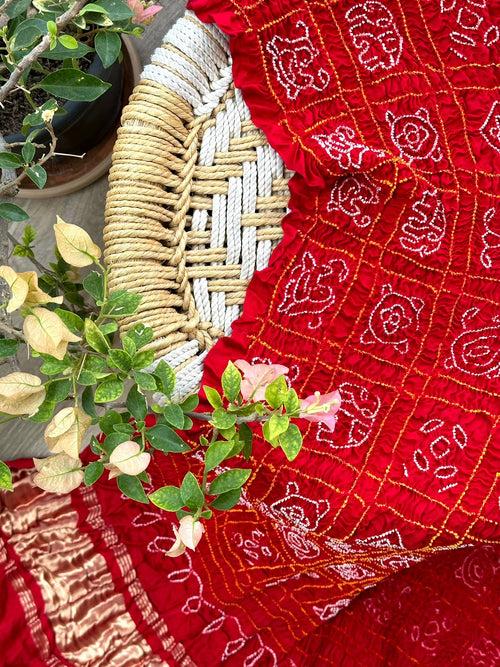 Red Gharchola Pure Gajji Silk Bandhani Dupatta