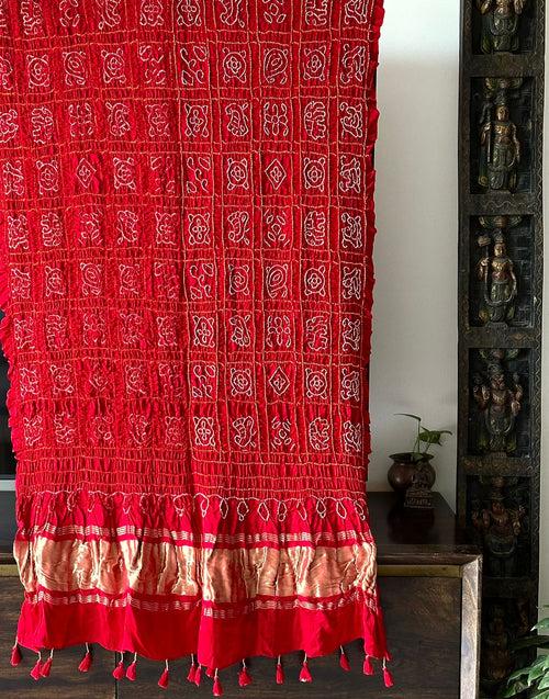 Red Gharchola Pure Gajji Silk Bandhani Dupatta