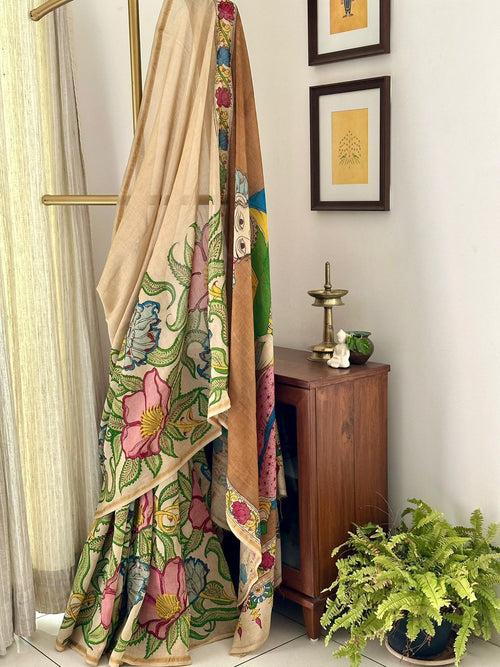 Persian Art Inspired Handloom Chanderi Cotton Silk Kalamkari Saree