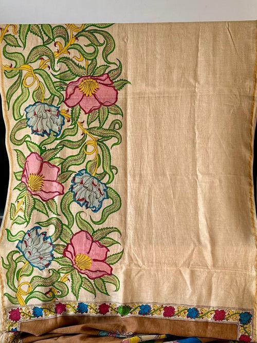 Persian Art Inspired Handloom Chanderi Cotton Silk Kalamkari Saree