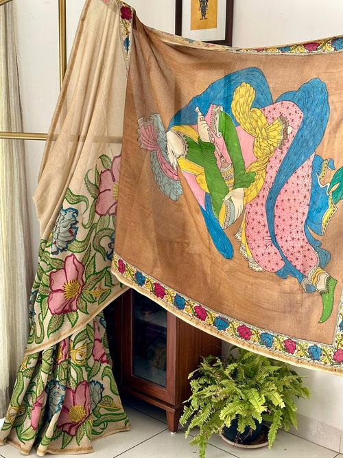 Persian Art Inspired Handloom Chanderi Cotton Silk Kalamkari Saree