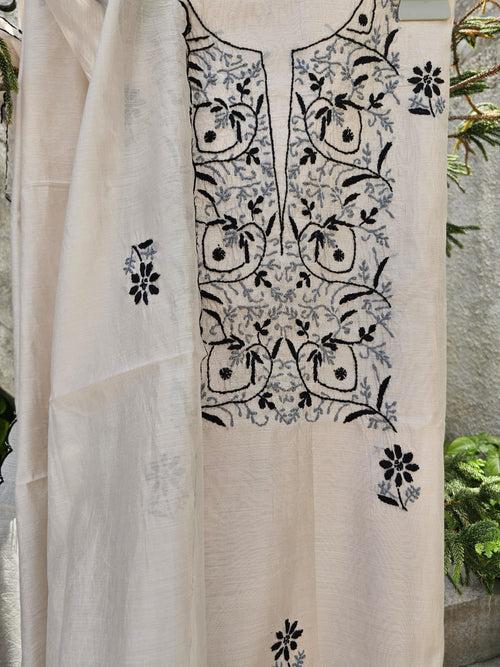 Chanderi Hand Embroidered Fabric Set