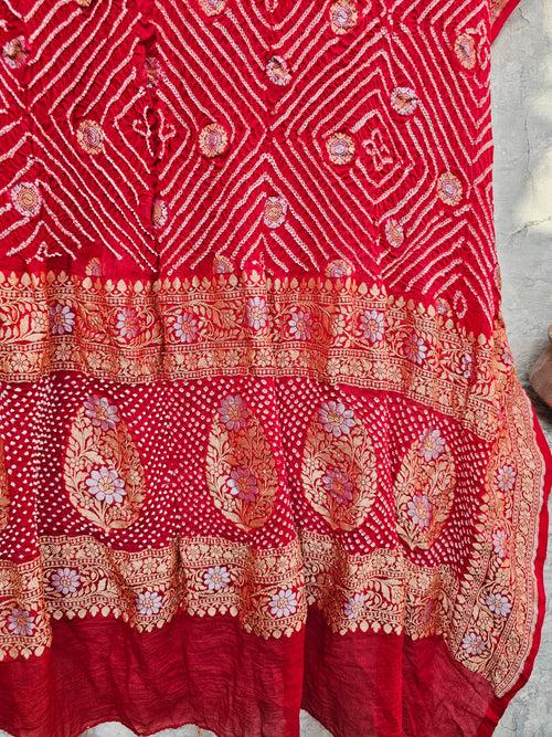 Rosy Red Pure Banarsi Georgette Rai Bandhani Dupatta