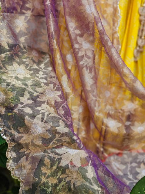 Pure Handloom Kanjeevaram Silk Bandhani Lehenga With Tissue Dupatta