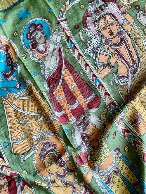 Jai SitaRam Theme Pure Kanjivaram Silk Kalamkari Saree