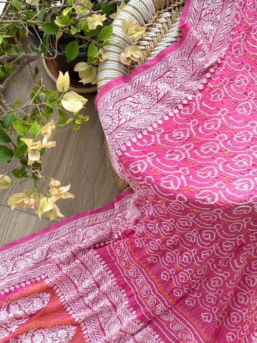 Machine Embroidered Georgette Bandhani Saree