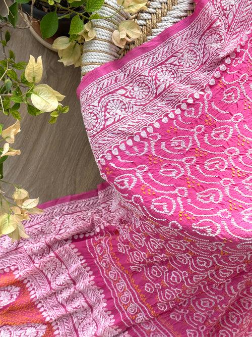 Machine Embroidered Georgette Bandhani Saree