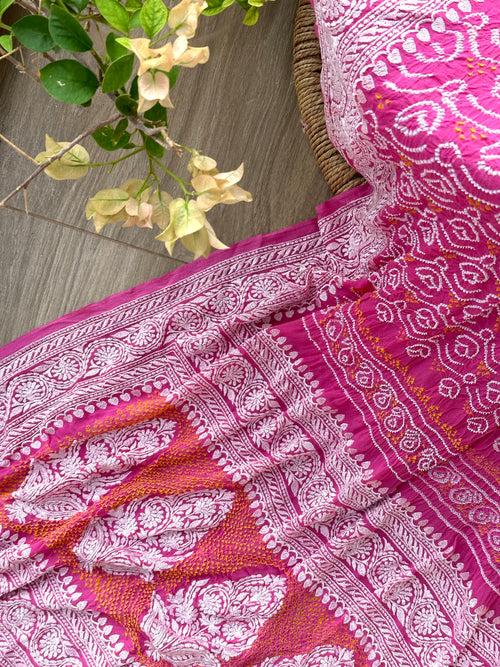 Machine Embroidered Georgette Bandhani Saree