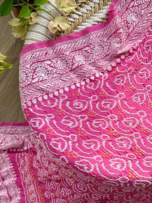 Machine Embroidered Georgette Bandhani Saree