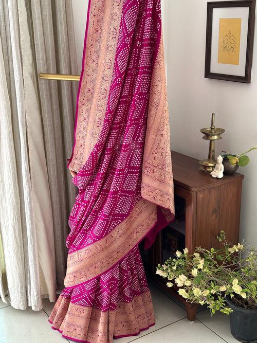 Pure Banarsi Silk Bandhani Saree