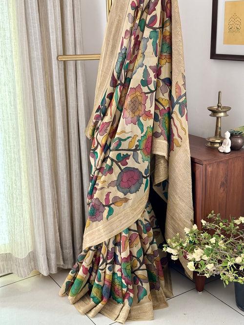 Floral Pure Banarsee Georgette Kalamkari Saree