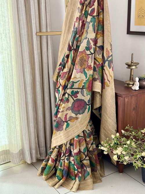 Floral Pure Banarsee Georgette Kalamkari Saree