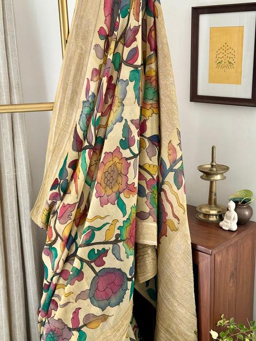 Floral Pure Banarsee Georgette Kalamkari Saree