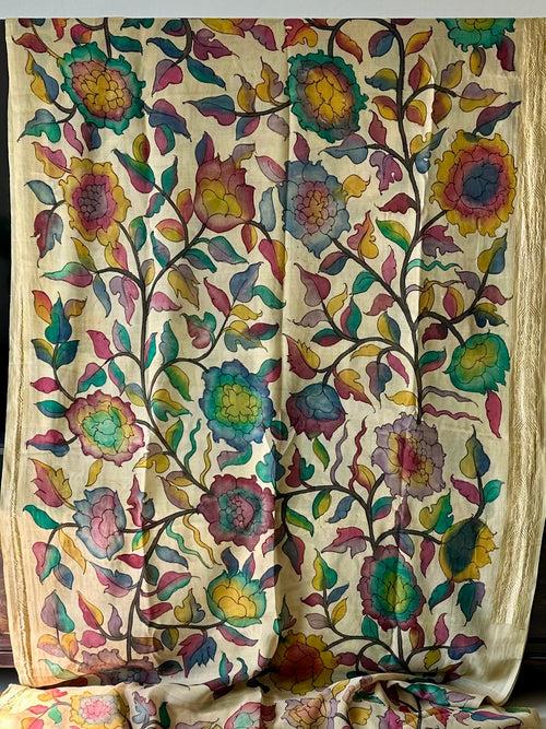 Floral Pure Banarsee Georgette Kalamkari Saree