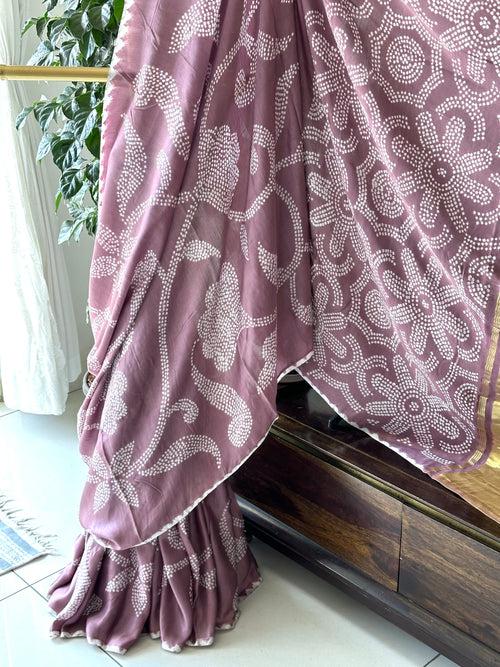 Old Rose Stylish Pure Gajji Silk Bandhani Saree