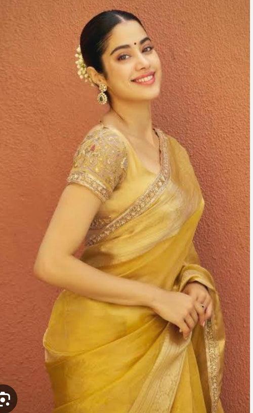 Jahnvi Kapoor Yellow Tissue Saree