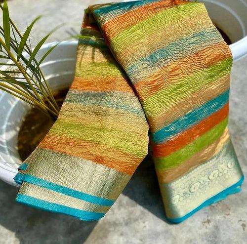 Celebrity Look Rainbow Tissue Saree