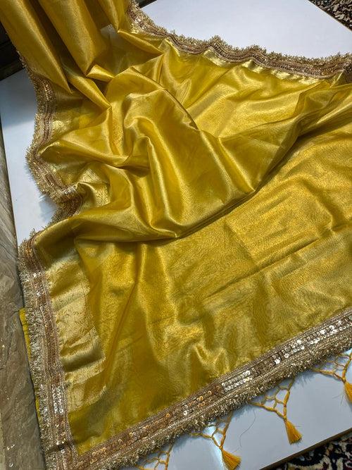 Jahnvi Kapoor Yellow Tissue Saree