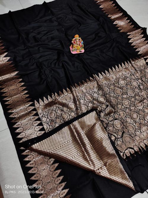 Black Banarasi Soft Silk Zari Weave Saree