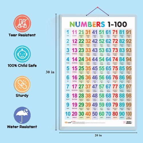 Set of 3 Wild Animals, Birds and Numbers 1-100 Early Learning Educational Charts for Kids | 20"X30" inch |Non-Tearable and Waterproof | Double Sided Laminated | Perfect for Homeschooling, Kindergarten and Nursery Students