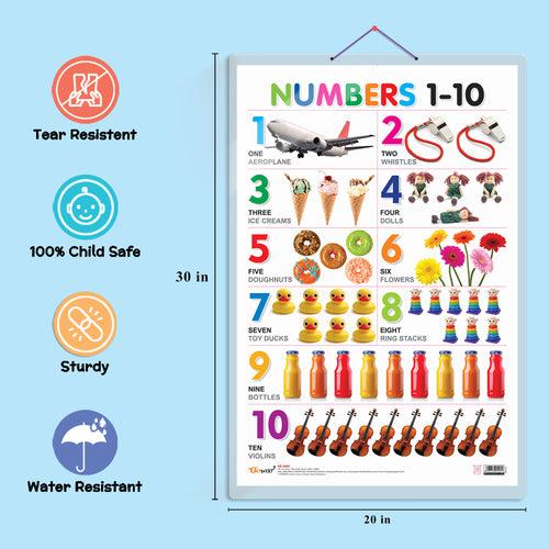 Set of 4 Birds, Flowers, Colours and Numbers 1-10 Early Learning Educational Charts for Kids | 20"X30" inch |Non-Tearable and Waterproof | Double Sided Laminated | Perfect for Homeschooling, Kindergarten and Nursery Students