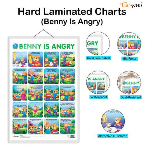 Set of 3 | 2 IN 1 BENNY IS ANGRY AND BENNY IS JEALOUS, 2 IN 1 BENNY IS BORED AND BENNY IS LONELY and 2 IN 1 BENNY LEARNS TO RECYCLE AND BENNY TEACHES TO SAVE WATER Early Learning Educational Charts for Kids