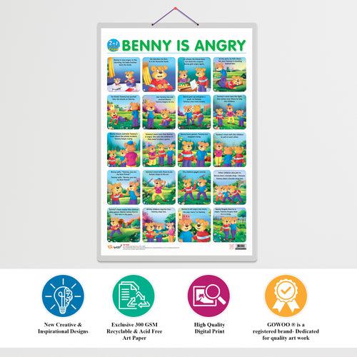 Set of 3 | 2 IN 1 BENNY IS ANGRY AND BENNY IS JEALOUS, 2 IN 1 BENNY IS BORED AND BENNY IS LONELY and 2 IN 1 BENNY LEARNS TO RECYCLE AND BENNY TEACHES TO SAVE WATER Early Learning Educational Charts for Kids