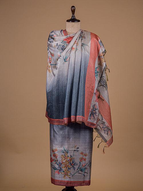 Grey Cotton Tussar Dress Material