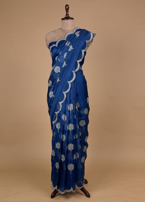 Blue Organza Embroidered Saree