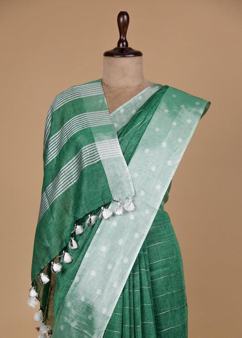 Green Linen Cotton Saree