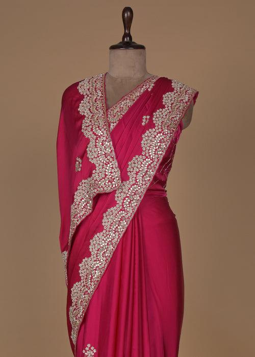 Pink Crepe Embroidered Saree