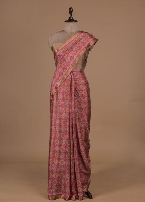 Pink Crepe Printed Saree