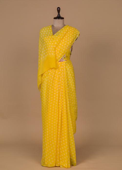 Yellow Chiffon Printed Saree