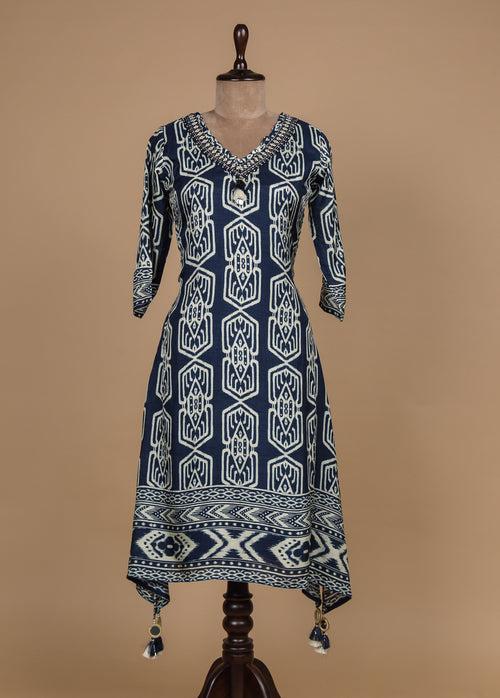 Blue Crepe Silk Kurti