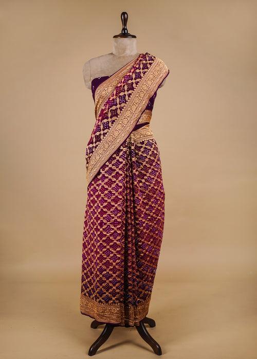 Wine Georgette Bandhani Saree