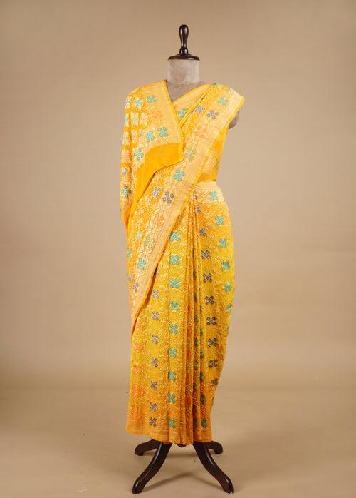 Yellow Georgette Bandhani Saree