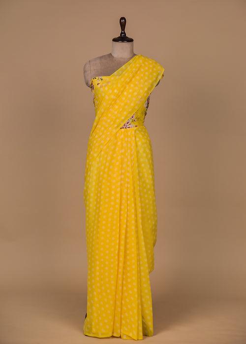 Yellow Chiffon Printed Saree