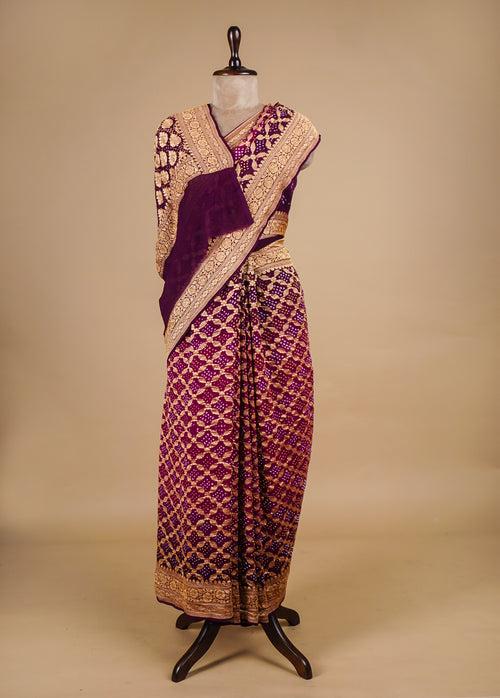 Wine Georgette Bandhani Saree