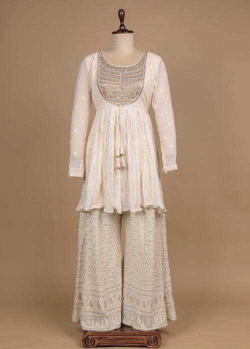 Cream Georgette Sharara Set