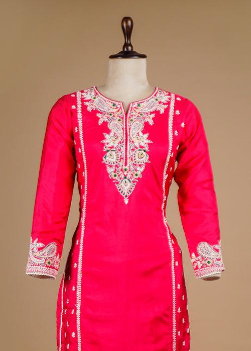 Pink Chanderi Silk Straight Set