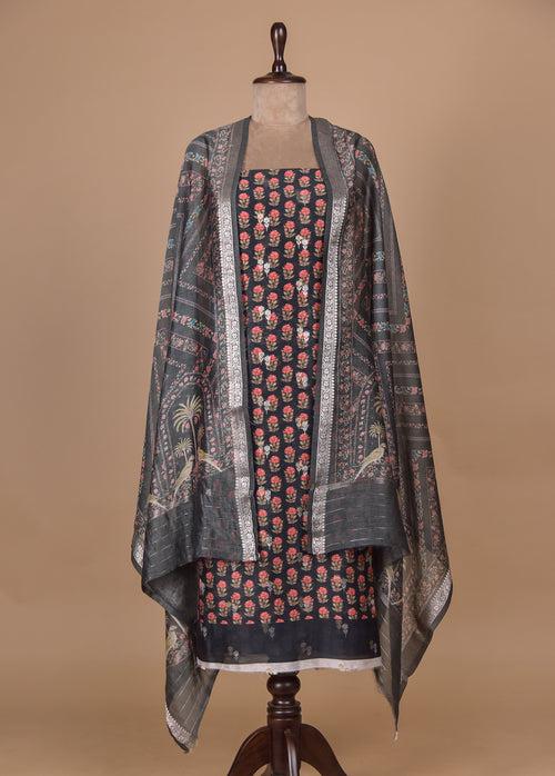 Black Chanderi Dress Material