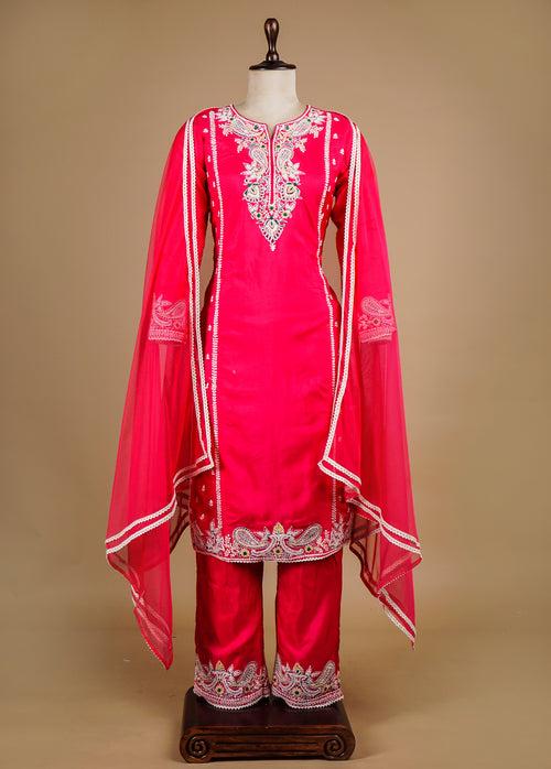 Pink Chanderi Silk Straight Set